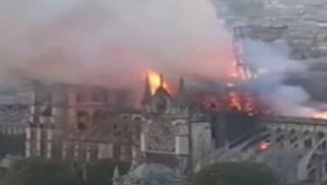 Yanan Notre Dame Katedrali'nin kulesi çöktü