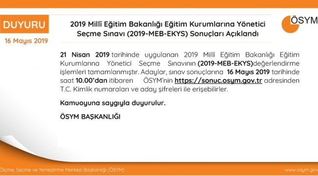 MEB-EKYS sonuçları açıklandı