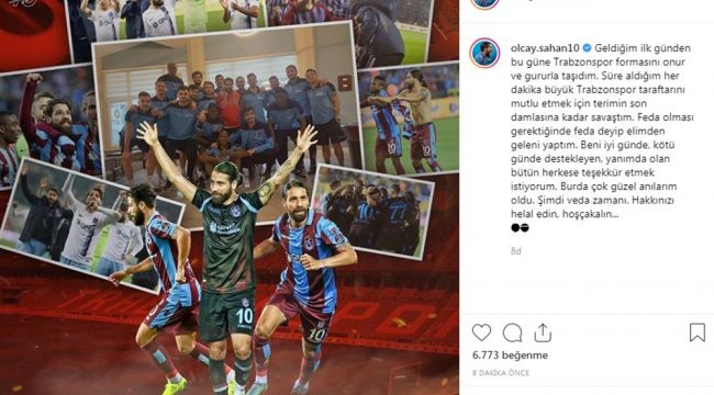 Olcay Şahan'dan Trabzonspor'a veda
