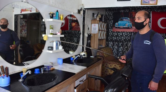 Torbalı'da kuaför ve berber salonlarına dezenfekte 