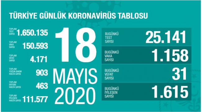 Türkiye'de corona virüsten son 24 saatte 31 can kaybı