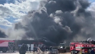 İzmir'de fidan deposunda yangın: Gökyüzü dumanla kaplandı